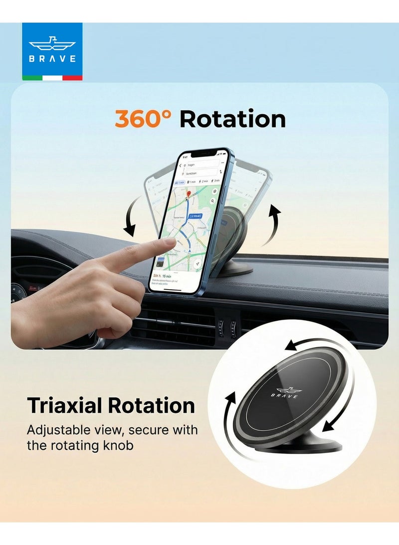 Brave MagSafe Magnetic Car Mobile Holder & Car Mount for Dashboard, Strong N52 Magnet 360° Rotatable Phone Holder with 3M VHB Adhesive Mini Stand for iPhone 17/16/15/14/13, Samsung S25/S24/S23/S22 Ultra – Black - Image 3